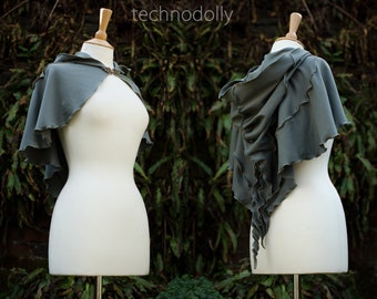 Olive Green Hooded Capelet: Cotton Jersey Strega Witch Cape