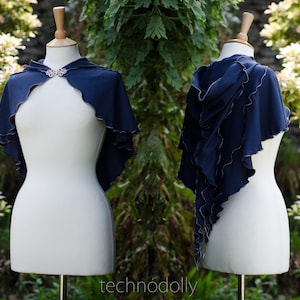Midnight Blue Luna Capelet: Cotton Jersey Hooded Cloak