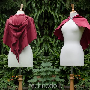 Maroon Luna Hooded Capelet: Cotton Jersey Witch Cosplay Costume