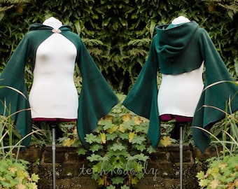 Fleece bolero grote maat met capuchon: donkergroene middeleeuwse bolero