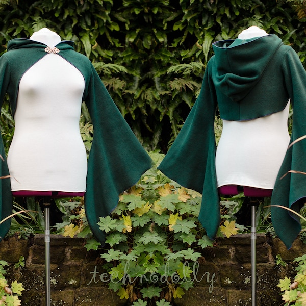 Bolero con cappuccio in pile taglie forti: coprispalle medievale verde scuro