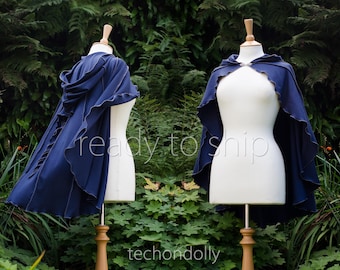 Druid Lily Capelet: Midnight Blue Cotton Jersey Hooded Shawl
