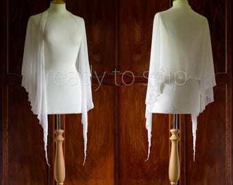 Ivory Chiffon Shawl, Luxurious Soft Wrap, Beach Wear, One Size