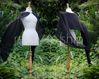 Black Amaurobius Cloak ~ black chiffon unisex gothic cape ceremonial pagan cosplay handfasting technodolly ~ ready to ship ~