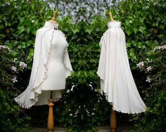 Druid Lily Capelet ~ white cape, white cloak, white shawl, white wedding cape, white handfasting cape, cotton cape, summer cape, technodolly