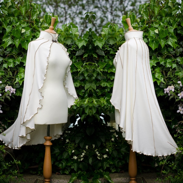 Druid Lily Capelet ~ white cape, white cloak, white shawl, white wedding cape, white handfasting cape, cotton cape, summer cape, technodolly