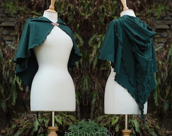 Handgemaakte bosgroene cape met capuchon: Witchy Cotton Luna Cape Limited Edition