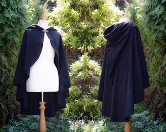 Handmade Black Fleece Hooded Cloak, Medieval Cape