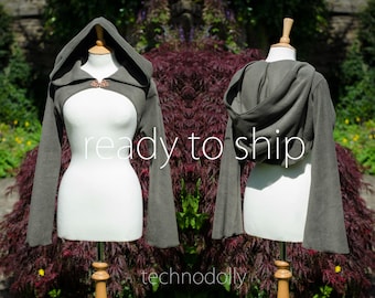Ready to Ship ~ Olive Volanthrophy Size Large shrug top long sleeve bolero medieval large hood fleece larp viking celtic pagan witchy