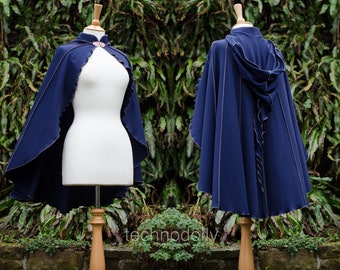 Nachtblauwe katoenen jersey cape: druid-lelie cape met capuchon