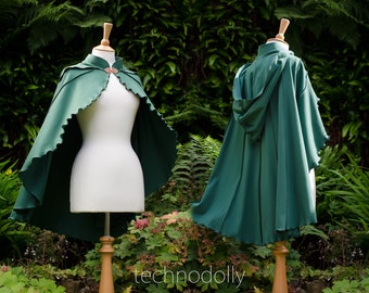 Druid Lily Capelet ~ green cape round hood, green cloak, green wedding cape, green hooded cloak, handfasting technodolly mikasa cosplay