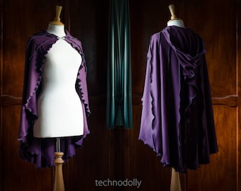 Druid Lily Cape: Lila Baumwoll Jersey Pixie Hood Cape