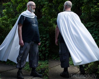 Ready to Ship! Mandalorian Cosplay Cloak and Hood, Long White Linen Star Wars Cosplay Cloak, Comic Con Outfit, Sci-fi costume