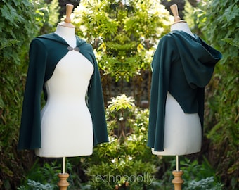 Donkergroene fleece bolero met capuchon: heksachtige middeleeuwse stijl - maat medium