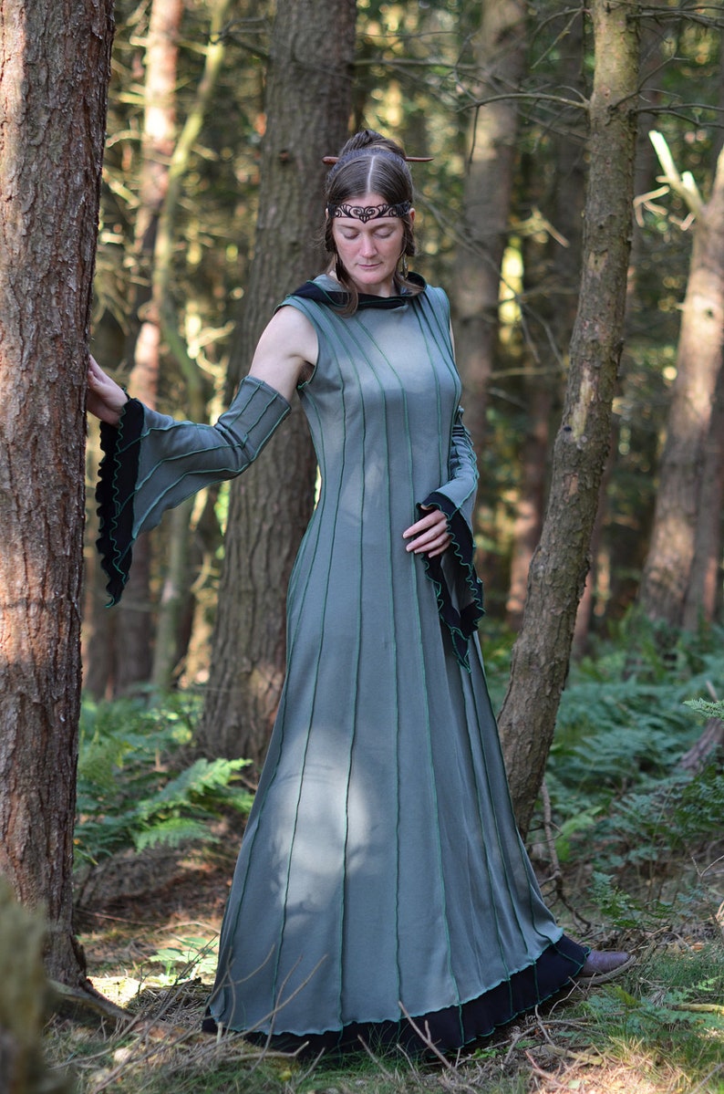 Long Green Dress Forest Druid Dress Cotton Jersey Custom | Etsy