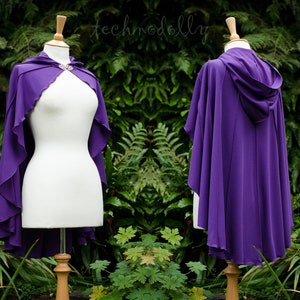 Druid Lily Cape ~ purple cape cloak handfasting cape cosplay costume purple hooded capelet bridesmaid cape white witch technodolly