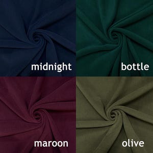 May include: Fabric swatches in ten different colors: white, midnight blue, bottle green, black, purple, maroon, olive, brown, teal, and gray.