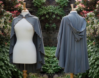 Druid Lily Capelet: groene katoenen jersey cape met capuchon