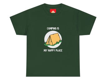 Camping Is My Happy Place Unisex Heavy Cotton Tee, Outdoor Shirt, Camping Lover Gift, Adventure Tee, Nature Apparel