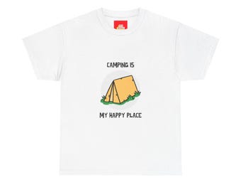 Camping is My Happy Place Unisex Heavy Cotton Tee, Cozy Camping T-Shirt, Adventure Gift, Outdoor Enthusiast Shirt, Nature Lovers Apparel