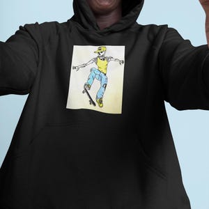 Skateboarder Youth Hoodie, Graphic Sweatshirt for Kids, Cool Streetwear, Ideal for Gifts, Skateboard Enthusiasts, Youth Fashion