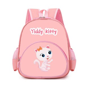 Pastel Bunny Backpack – Cute Pink Bag with Kawaii White Cat | Aesthetic Soft Girl Backpack | Custom Name Option