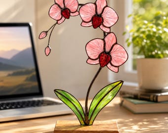 ハンドメイド　ステンドグラス 　胡蝶蘭モチーフ ステンドグラスの蘭の花：胡蝶蘭のインテリア - Etsy 日本