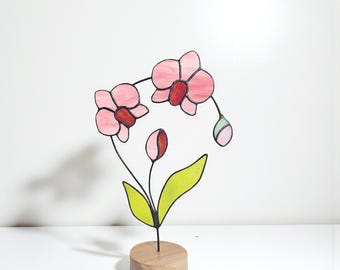 Orchid Stained Glass Flower,Purple Orchid Decor, Pink Orchid Gift, Handmade Stained Glass Orchid, Botanical Glass Flower, Floral Home Accent
