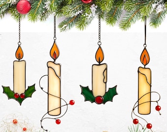 Stained Glass Candle Ornament - Handgemachtes Weihnachts- oder Gedenklicht | Urlaub Fenster hängen & Pflanzenstecker Geschenk