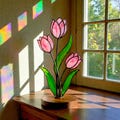 Stained Glass Tulip Flower Stand - Valentine Mothers Day Gift for Mom - Personalized Spring Table Decor - Forever Plant Stake - Glass Art product logo