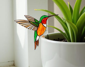 Stained Glass Hummingbird Suncatcher - Unique Christmas Gift for Bird Lover Mom/Grandma - Window & Garden Decor