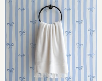 Removable Nursery Wallpaper Striped Wallpaper Blue Bow Girl Nursery Decor Baby Blue Wallpaper Kids Room Decor Coquette Bow Neutral Wallpaper