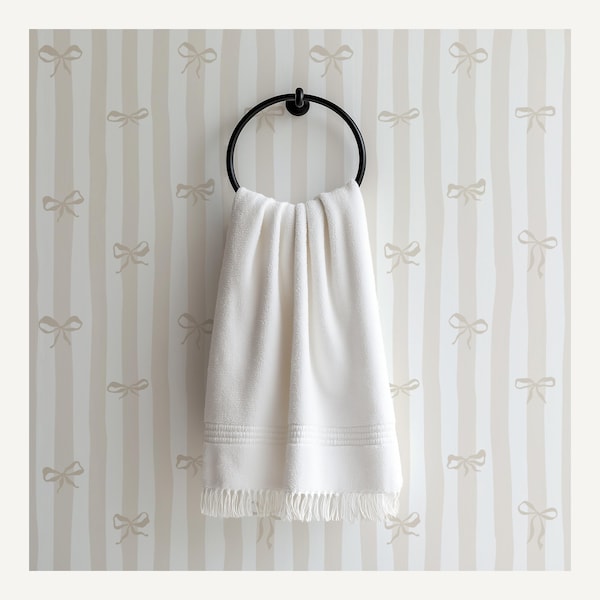 Papel pintado infantil removible, papel pintado a rayas, lazo beige, decoración infantil para niña, papel pintado neutro para bebé, decoración infantil para habitación infantil, papel pintado con lazo coqueto