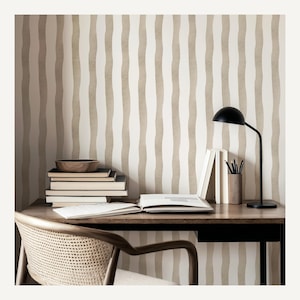 Carta da parati neutra, decorazione murale ad acquerello, carta da parati a righe, decorazione per ingresso, rivestimento murale con motivo a righe neutre, carta da parati staccabile