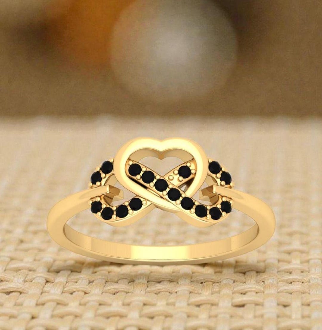 Dainty Black Onyx Gothic Romantic Infinity Heart Knot Ring Unique ...