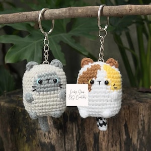 Handmade Crocheted Cat Keychain Set - Adorable Amigurumi Animal Charm, Amigurumi Cat Keychain, Cute Animal Keyring, Crochet Cat Gifts