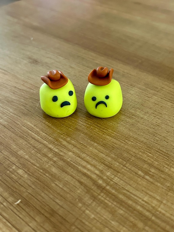 Tiny Green Cowboy Blob | Polymer Clay Desk Pet | Handmade Miniature Figurine | Funny Desk Trinket | Cute Cowboy Gift