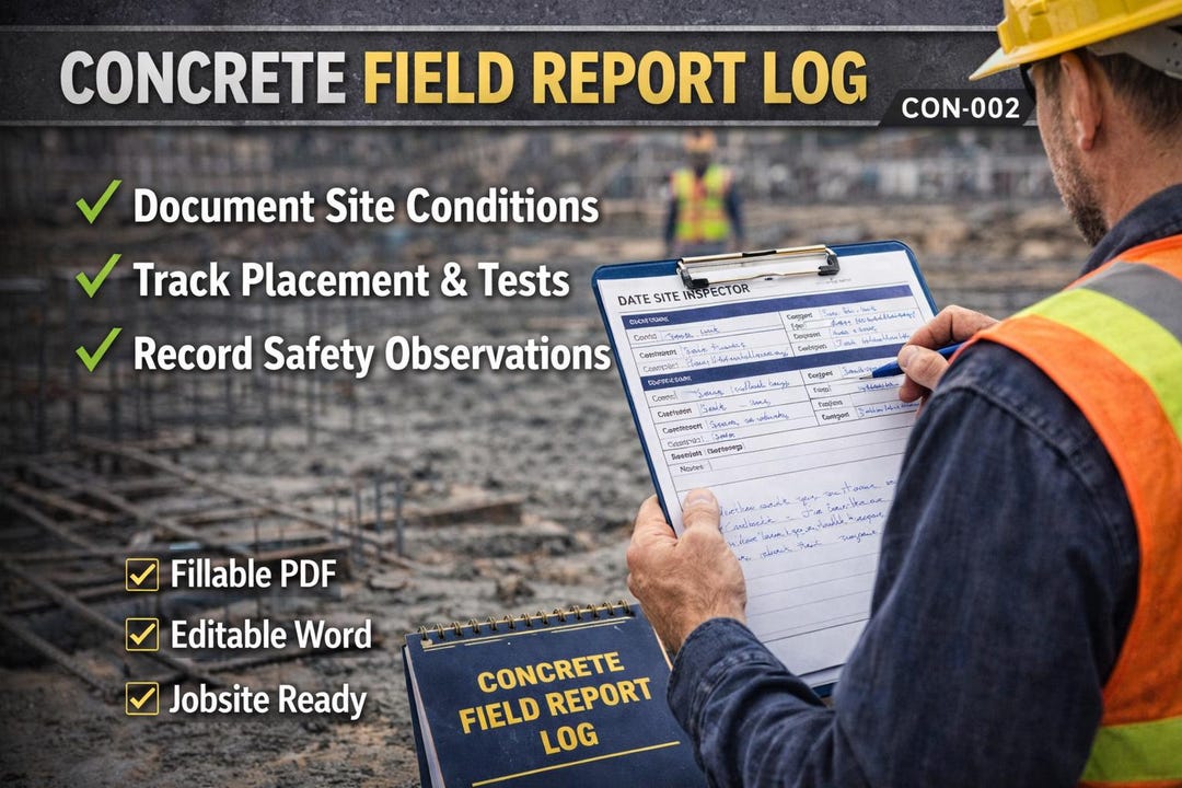 Cement Log Format Concrete Field Report Log Template | Daily Site Inspection QA QC Form ...