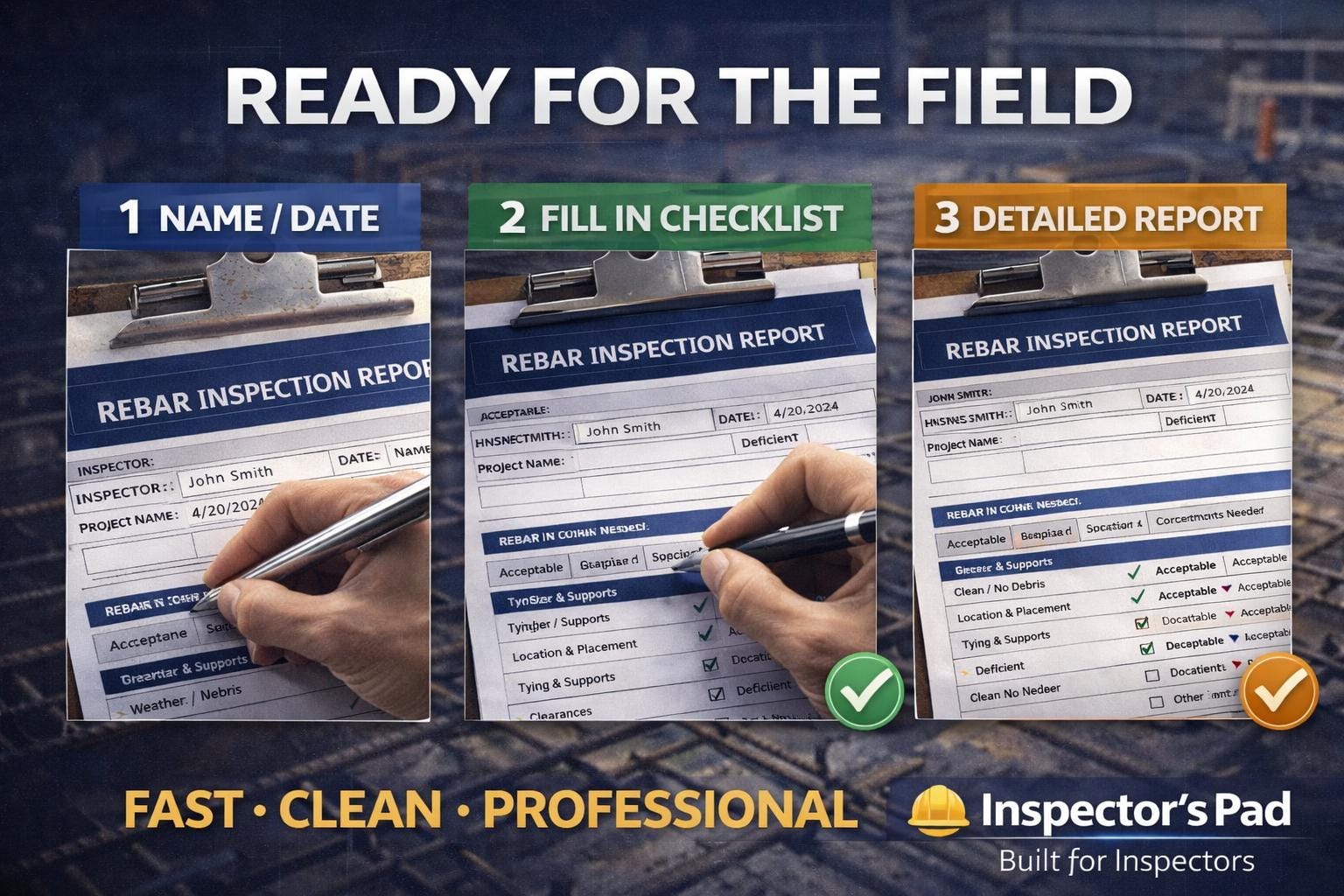 Rebar Inspection Request Sample Quick Rebar Inspection Report | Construction Field Documentation (PDF ...