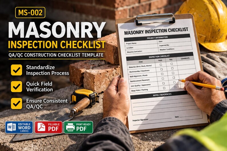 Masonry Inspection Checklist | QA QC Construction Template (editable ...