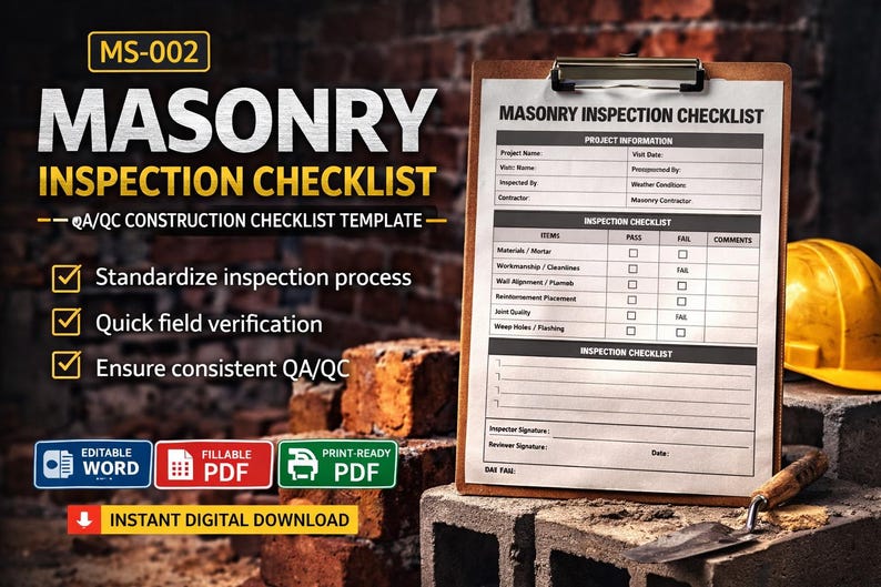 Masonry Inspection Checklist | QA QC Construction Template (editable ...