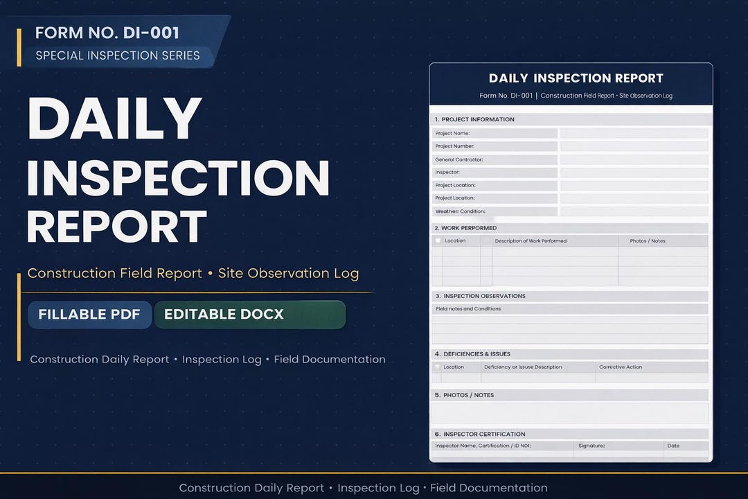 Daily Construction Inspection Report Template | QAQC Field Inspection ...