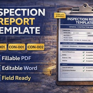 Paquete combinado: Plantilla de informe de inspección de barras de refuerzo de hormigón / Lista de verificación de acero de refuerzo (PDF rellenable) (Documento de Word)