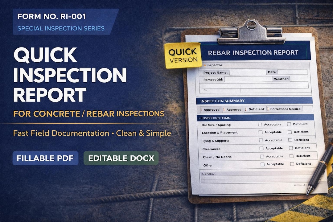 Rebar Inspection Request Sample Quick Rebar Inspection Report | Construction Field Documentation (PDF ...