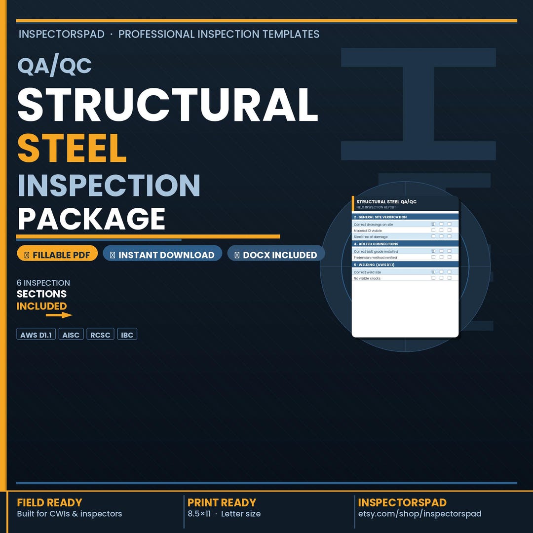 Structural Steel Inspection Template Pack | Fillable QA/QC PDF Forms ...
