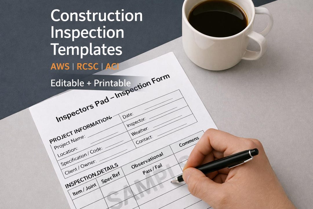 Rebar Inspection Request Sample Construction Inspection Templates Bundle | AWS Weld Inspection Report ...