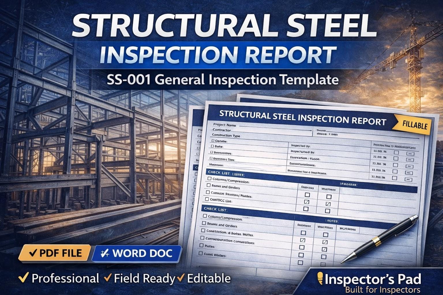 Structural Steel Inspection Report Template | Fillable PDF, Word Doc - Etsy