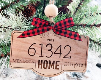 ZipCode Ornament, Your Home ornament, Hometown Ornament, Your Town ornament, custom christmas ornament, personalized christmas ornament