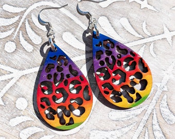 Rainbow Leopard Teardrop Earrings - Leopard earring - Lightweight earrings - Rainbow earrings - leopard teardrop earrings - rainbow teardrop