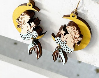 Hand Painted 3d Mermaid Earrings